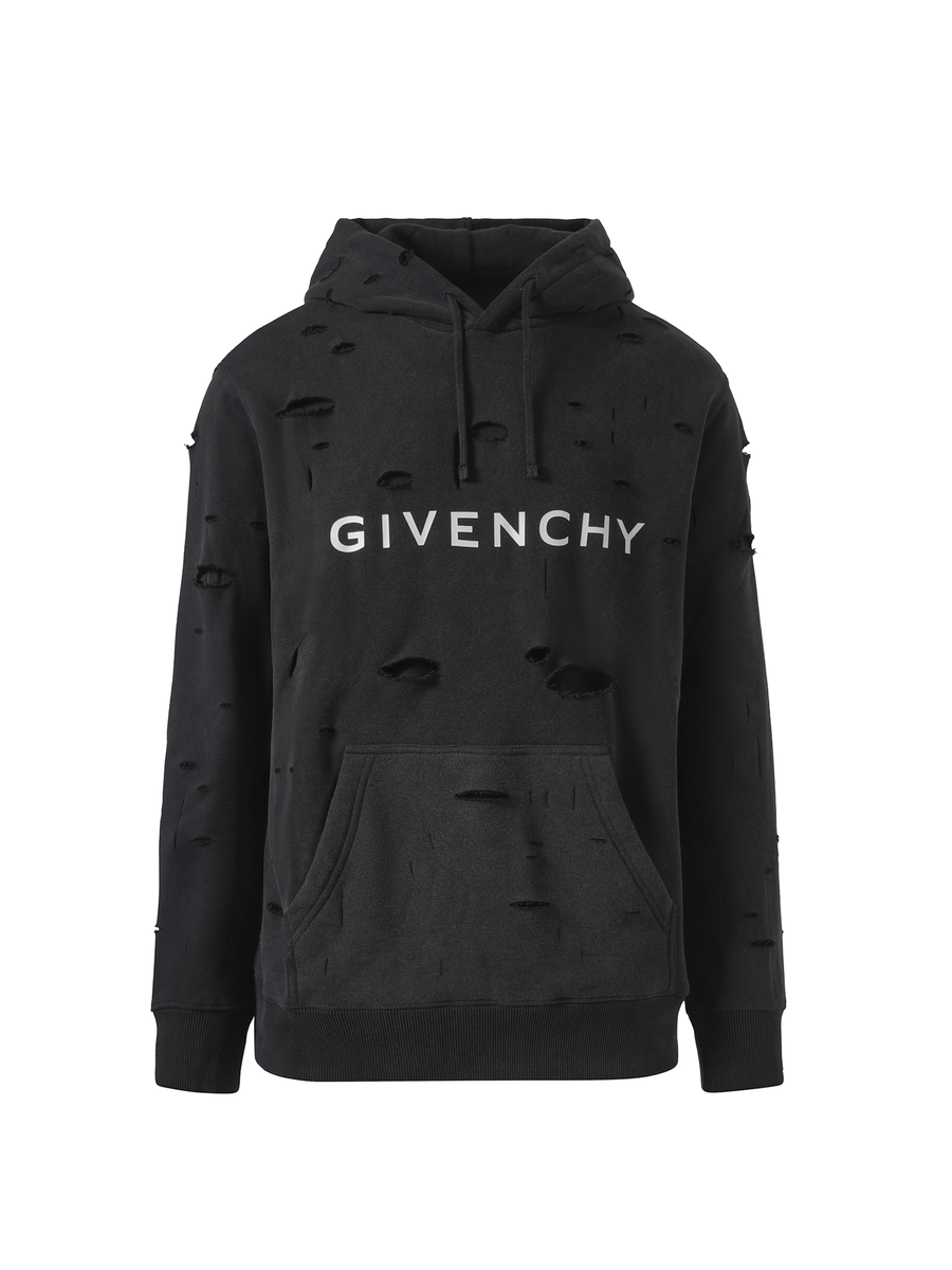 Givenchy Archetype Hoodie with Destroyed Effect in Faded Black