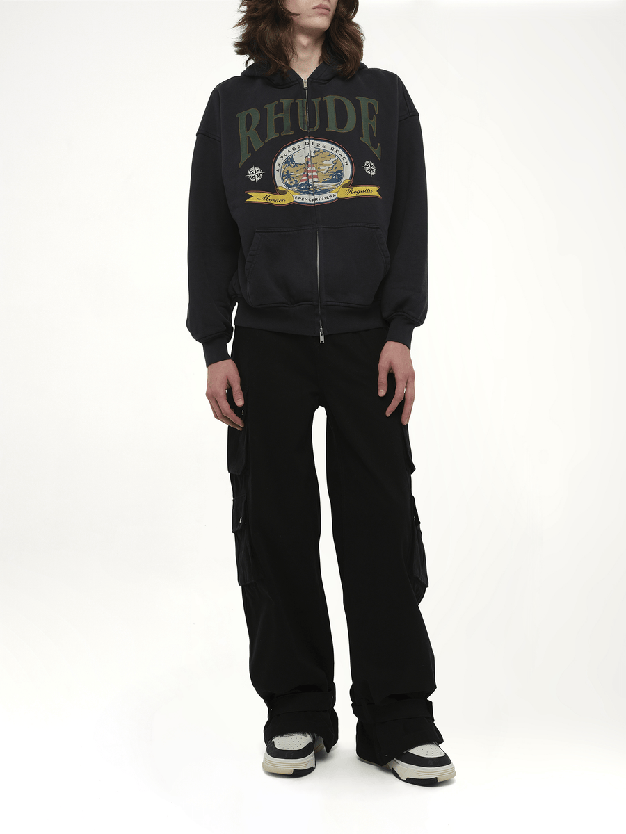 Rhude Monaco Regatta Full-Zip Hoodie in Vintage Black