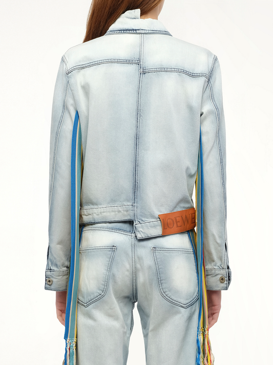 Stripe Band Denim Jacket in L Blue