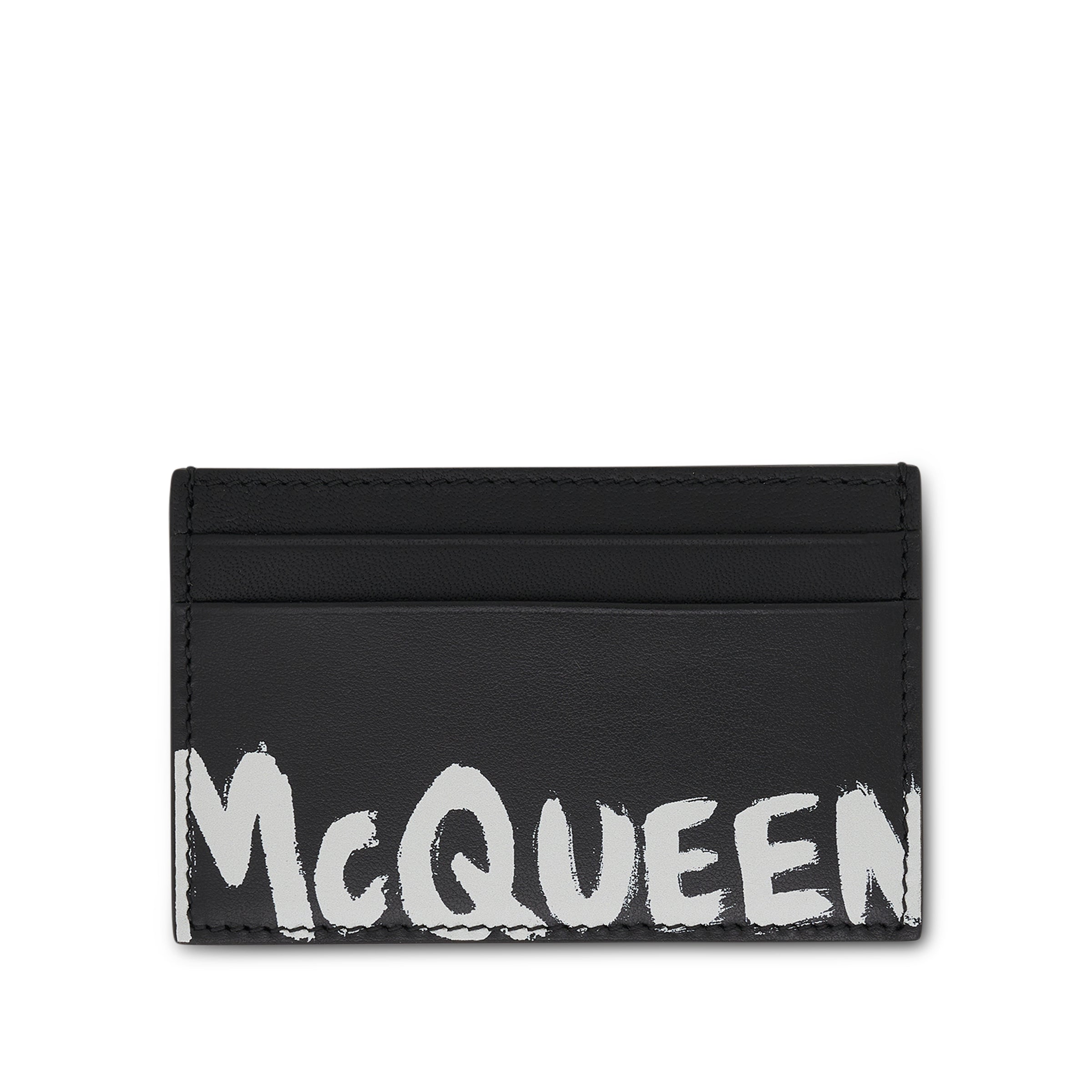 Graffiti Print Leather Card Holder in Black