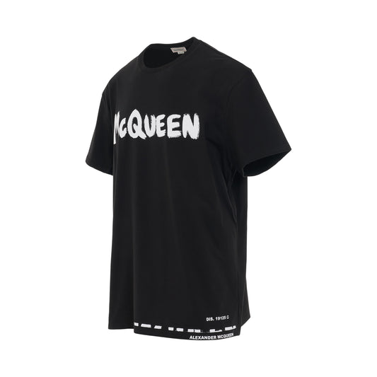 Graffiti Print Logo Long Sleeve T-Shirt in Black