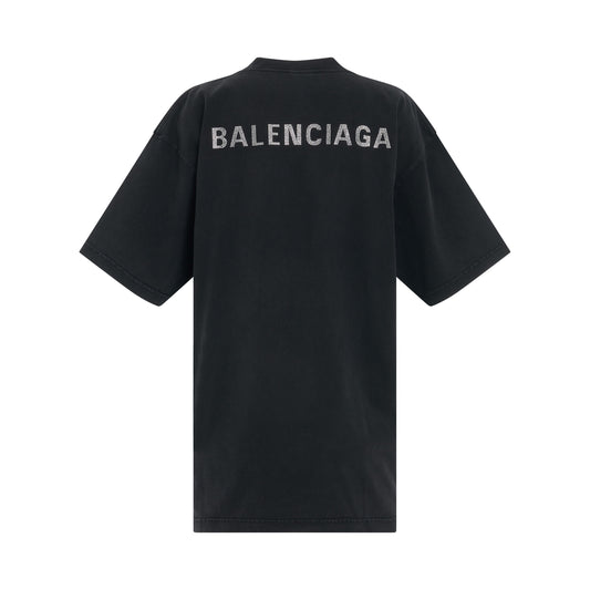 Back logo Rhinestones Oversized T-Shirt in Black