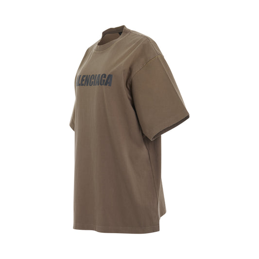 Caps Logo Boxy T-Shirt in Taupe/Black