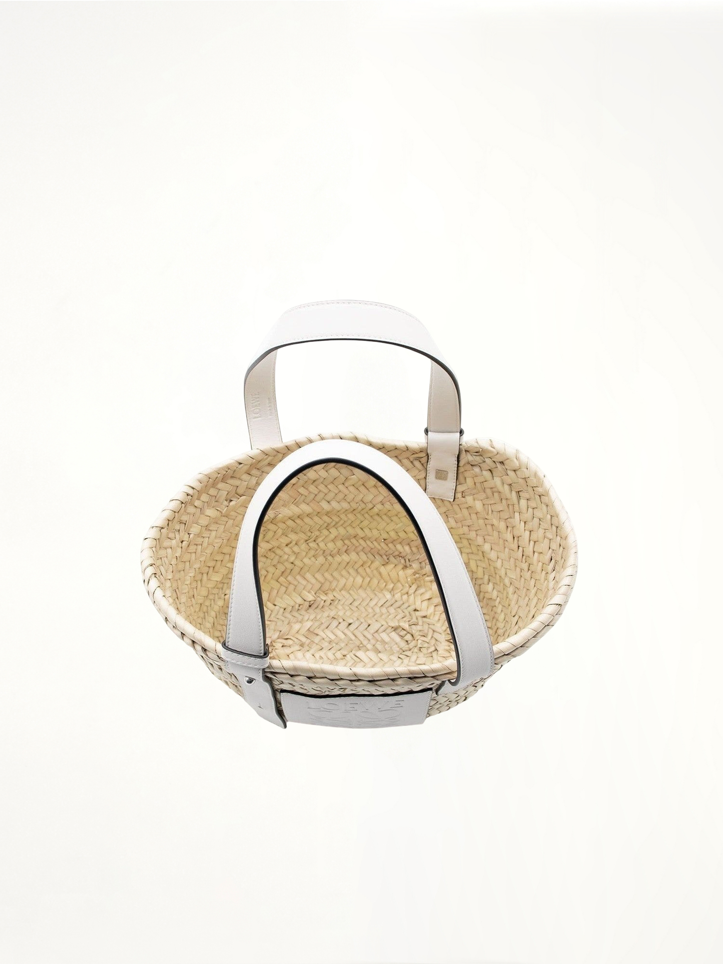 Small Basket Bag in Palm Leaf and Calfskin in Natural/White