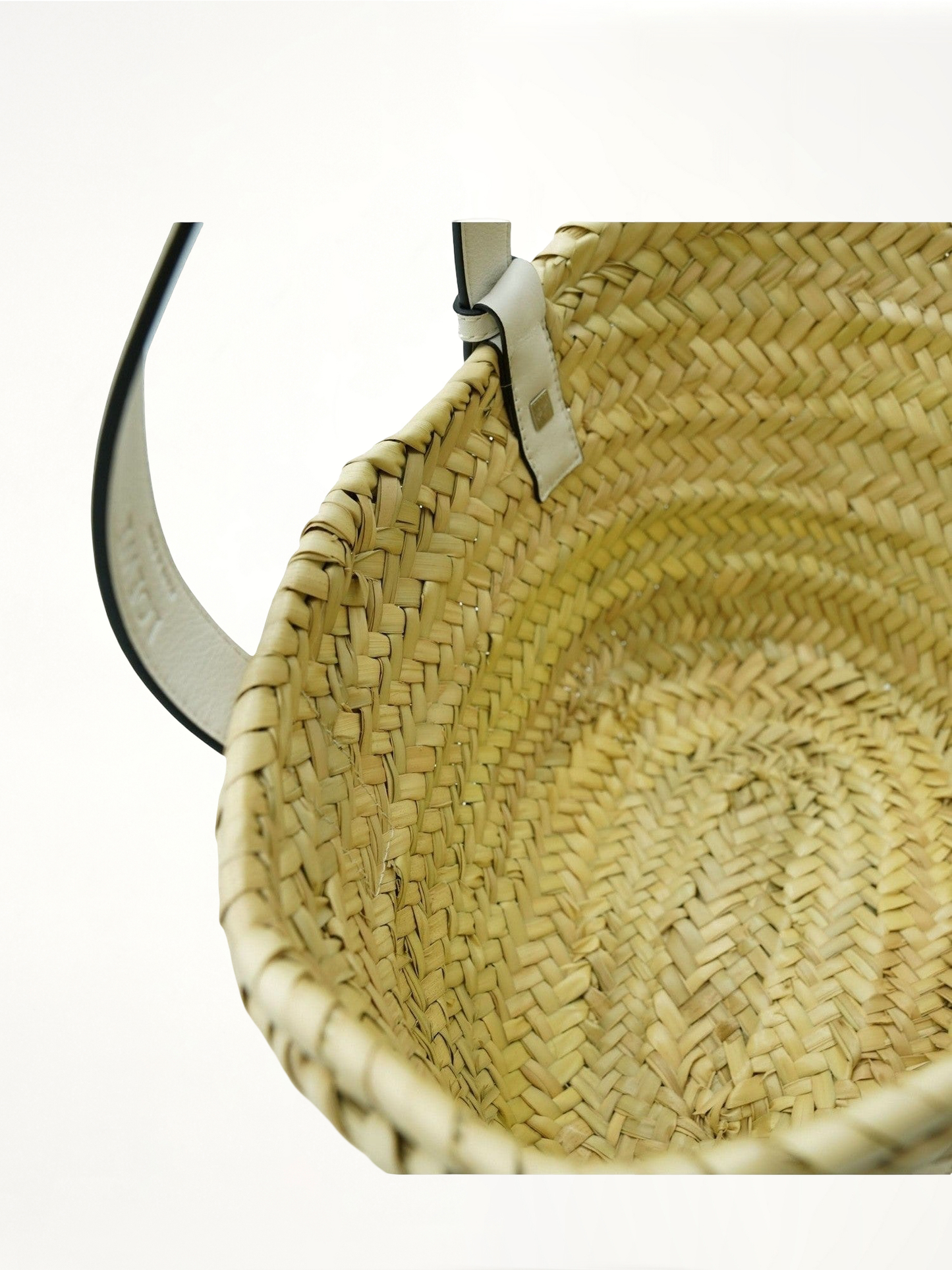 Small Basket Bag in Palm Leaf and Calfskin in Natural/White