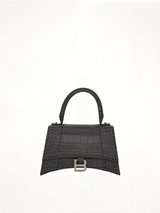 Hourglass Small Croco Embossed Bag in Dark Grey