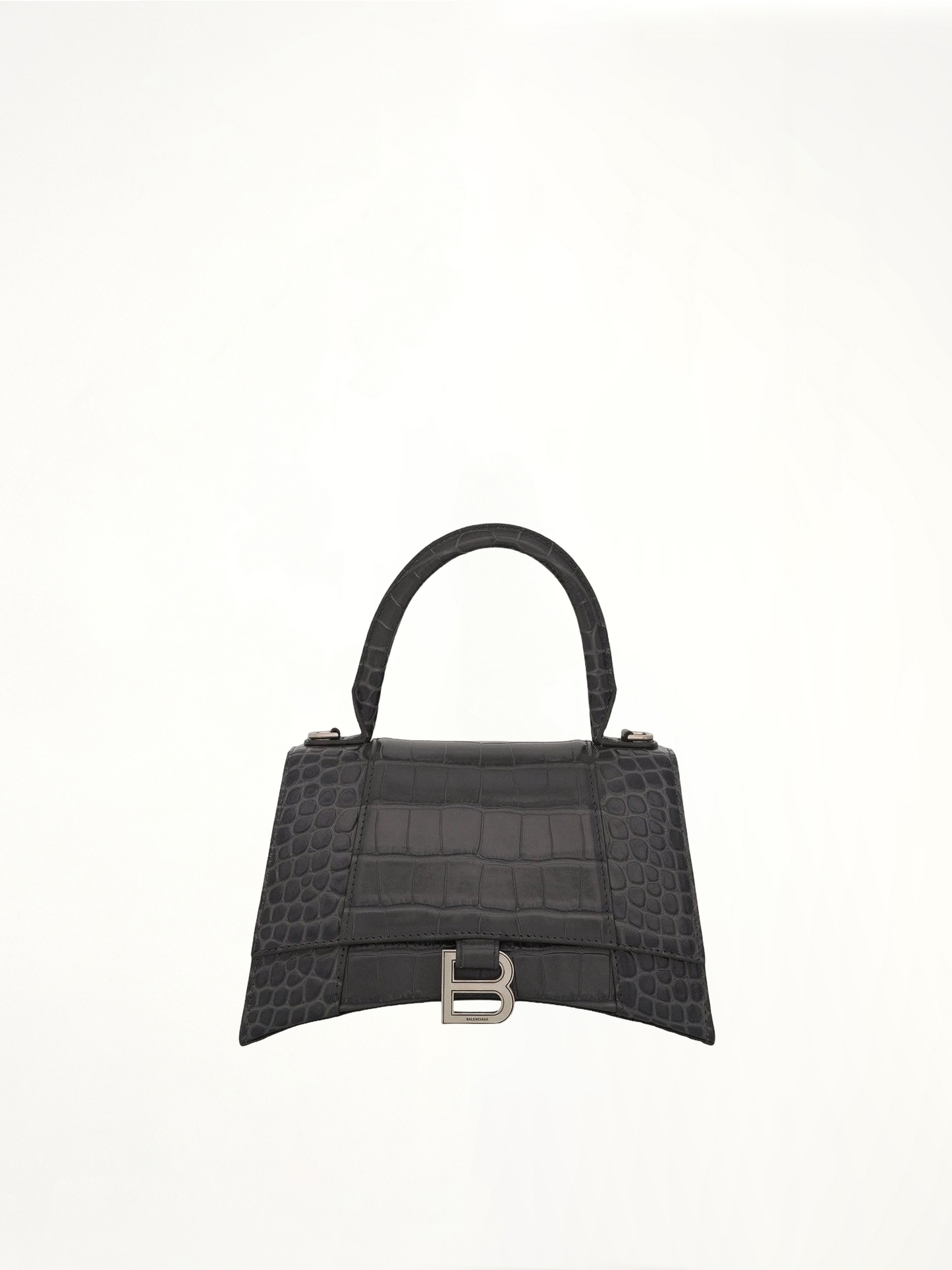 Hourglass Small Croco Embossed Bag in Dark Grey