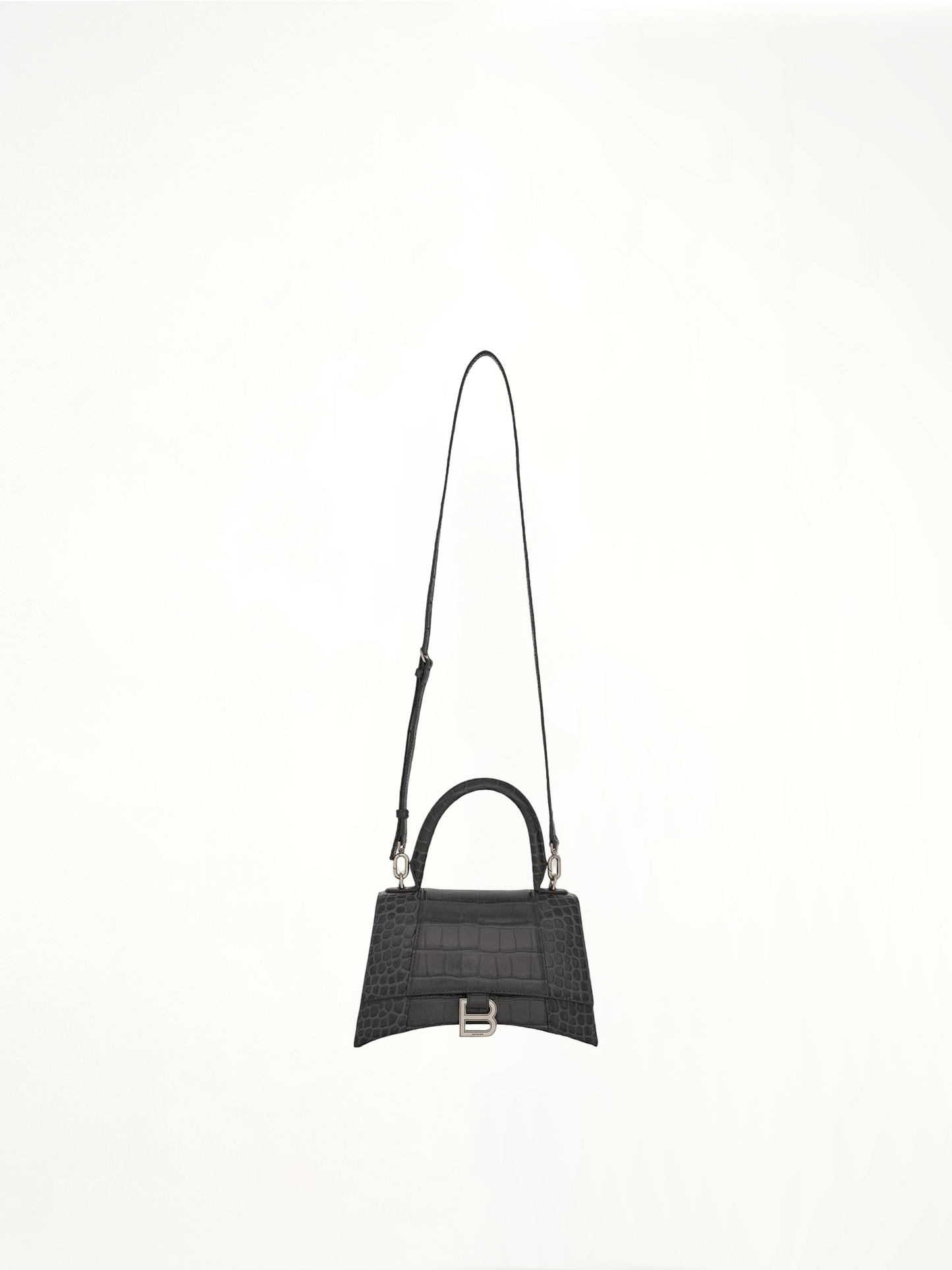 Hourglass Small Croco Embossed Bag in Dark Grey