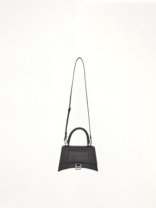 Hourglass Small Croco Embossed Bag in Dark Grey