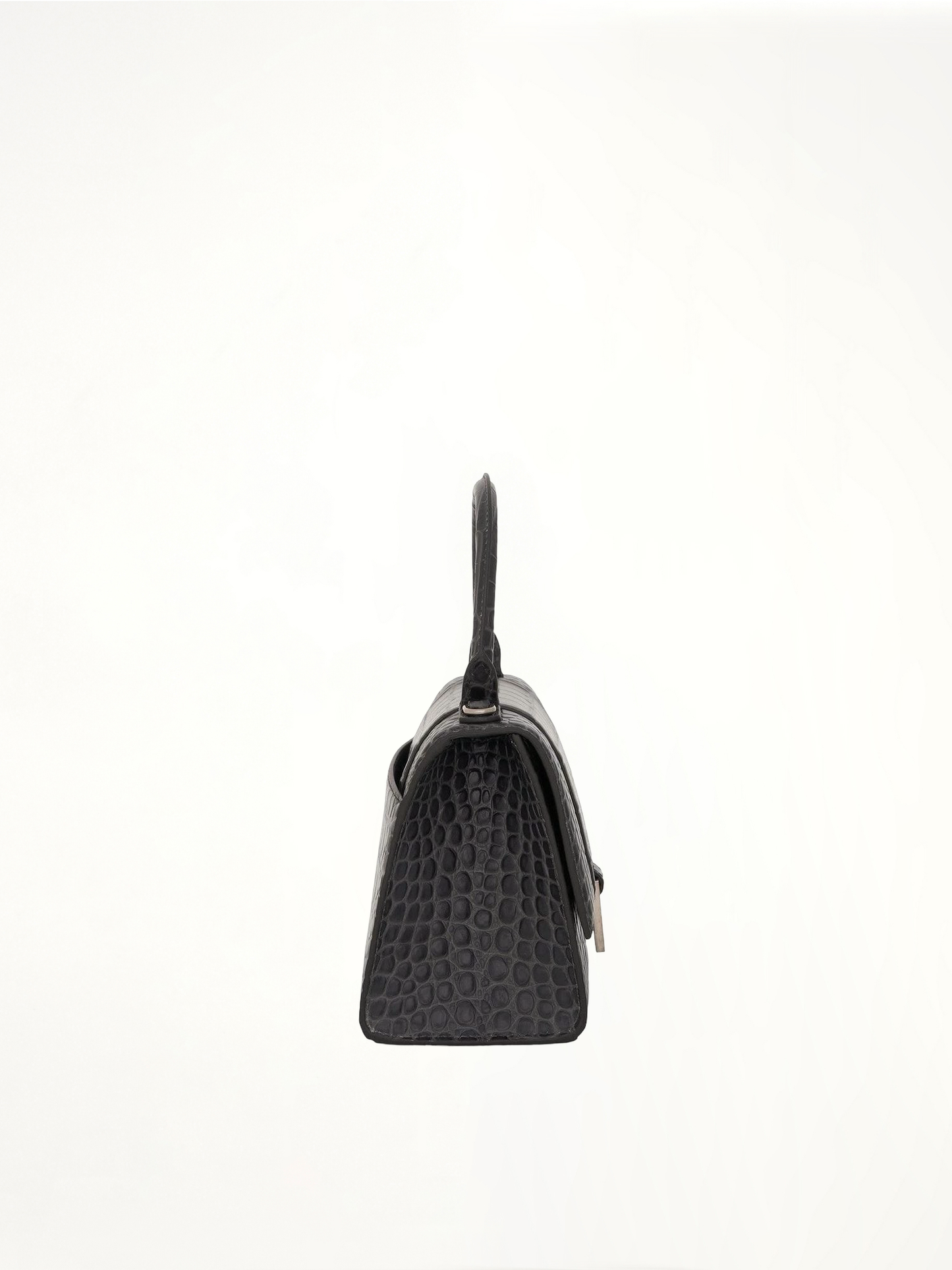 Hourglass Small Croco Embossed Bag in Dark Grey