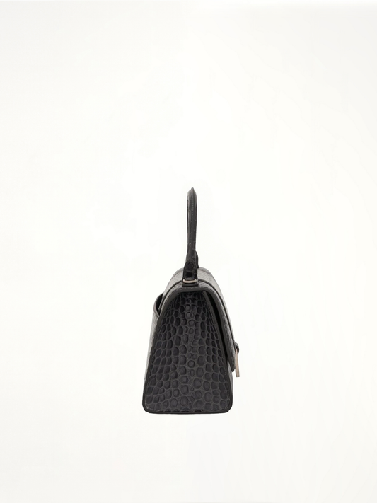 Hourglass Small Croco Embossed Bag in Dark Grey