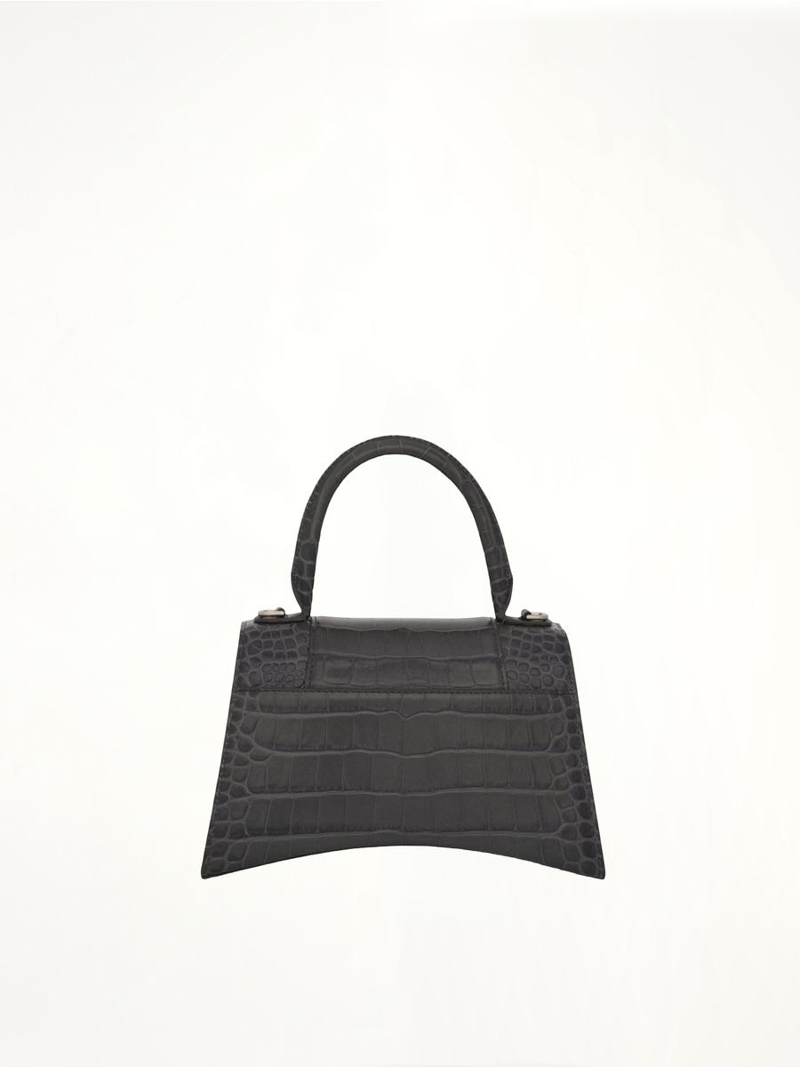 Hourglass Small Croco Embossed Bag in Dark Grey