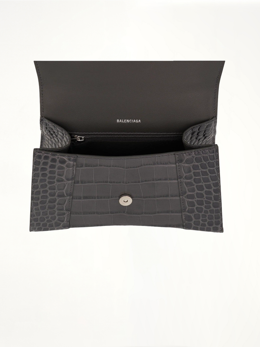 Hourglass Small Croco Embossed Bag in Dark Grey