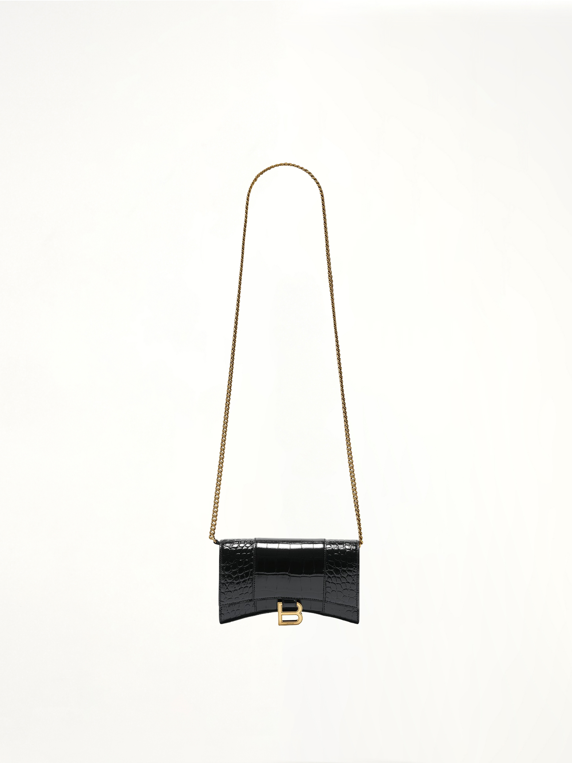 Hourglass Embossed Croco Wallet On Chain in Black