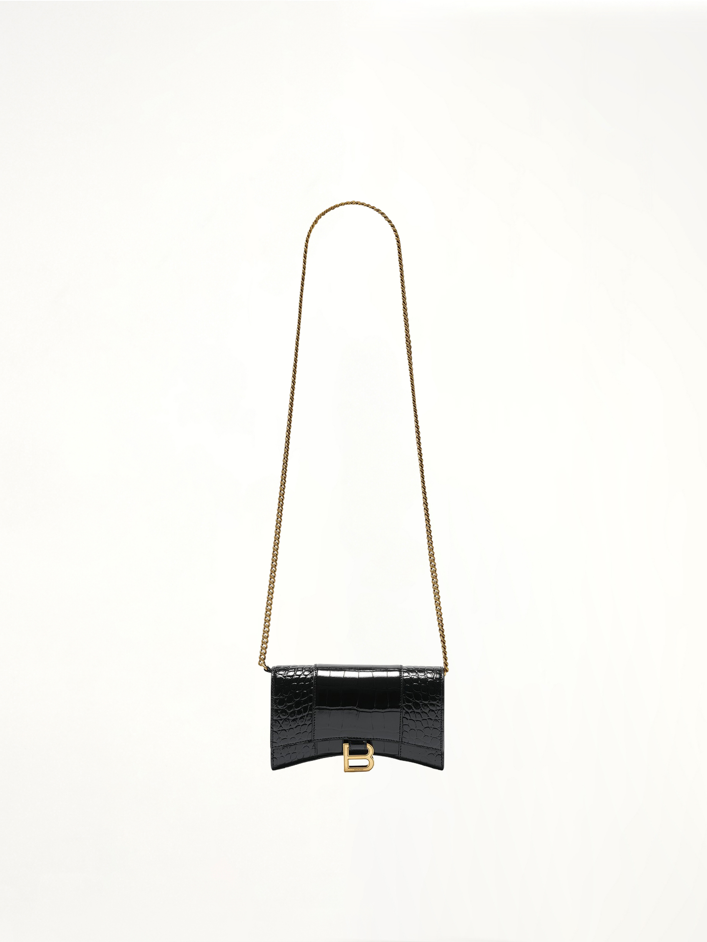 Hourglass Embossed Croco Wallet On Chain in Black