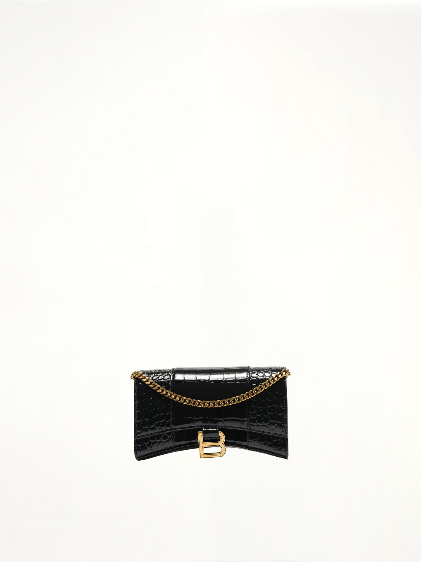 Hourglass Embossed Croco Wallet On Chain in Black