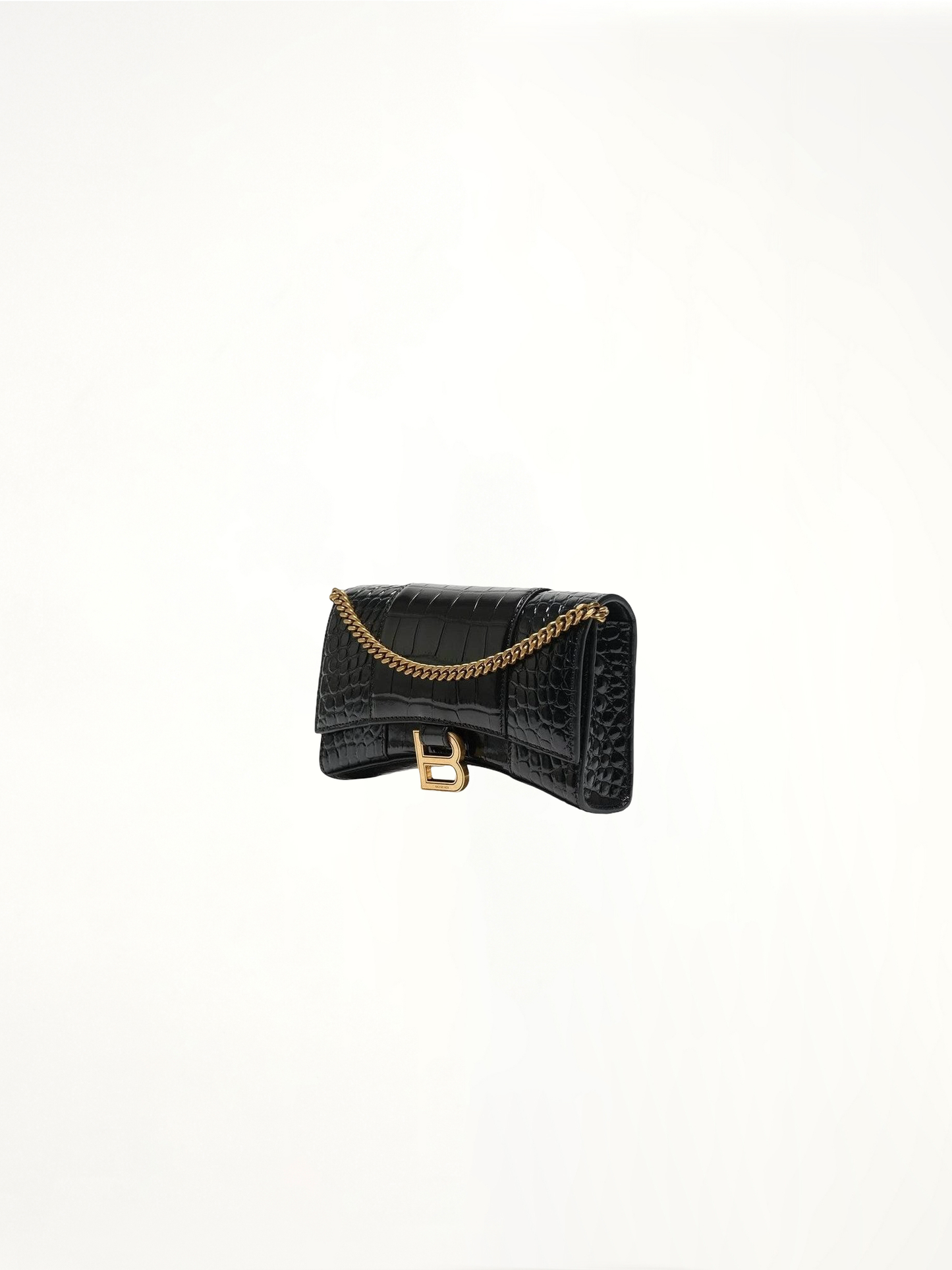 Hourglass Embossed Croco Wallet On Chain in Black
