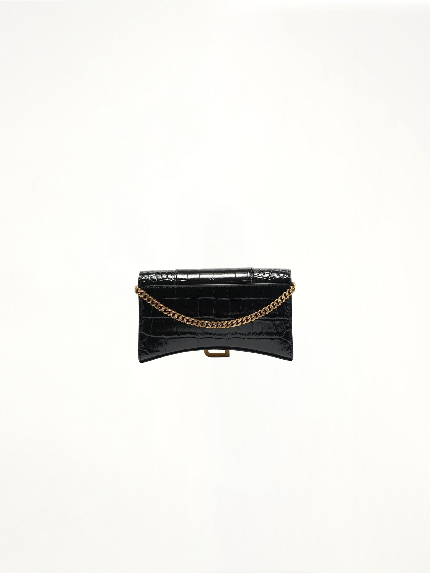 Hourglass Embossed Croco Wallet On Chain in Black