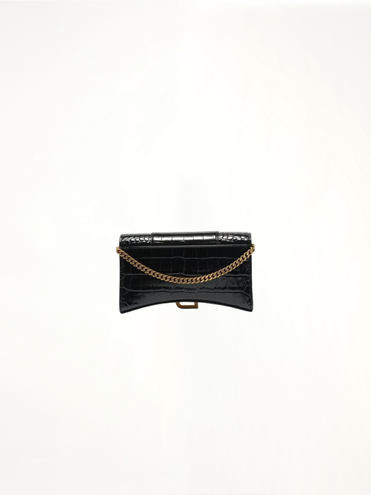 Hourglass Embossed Croco Wallet On Chain in Black