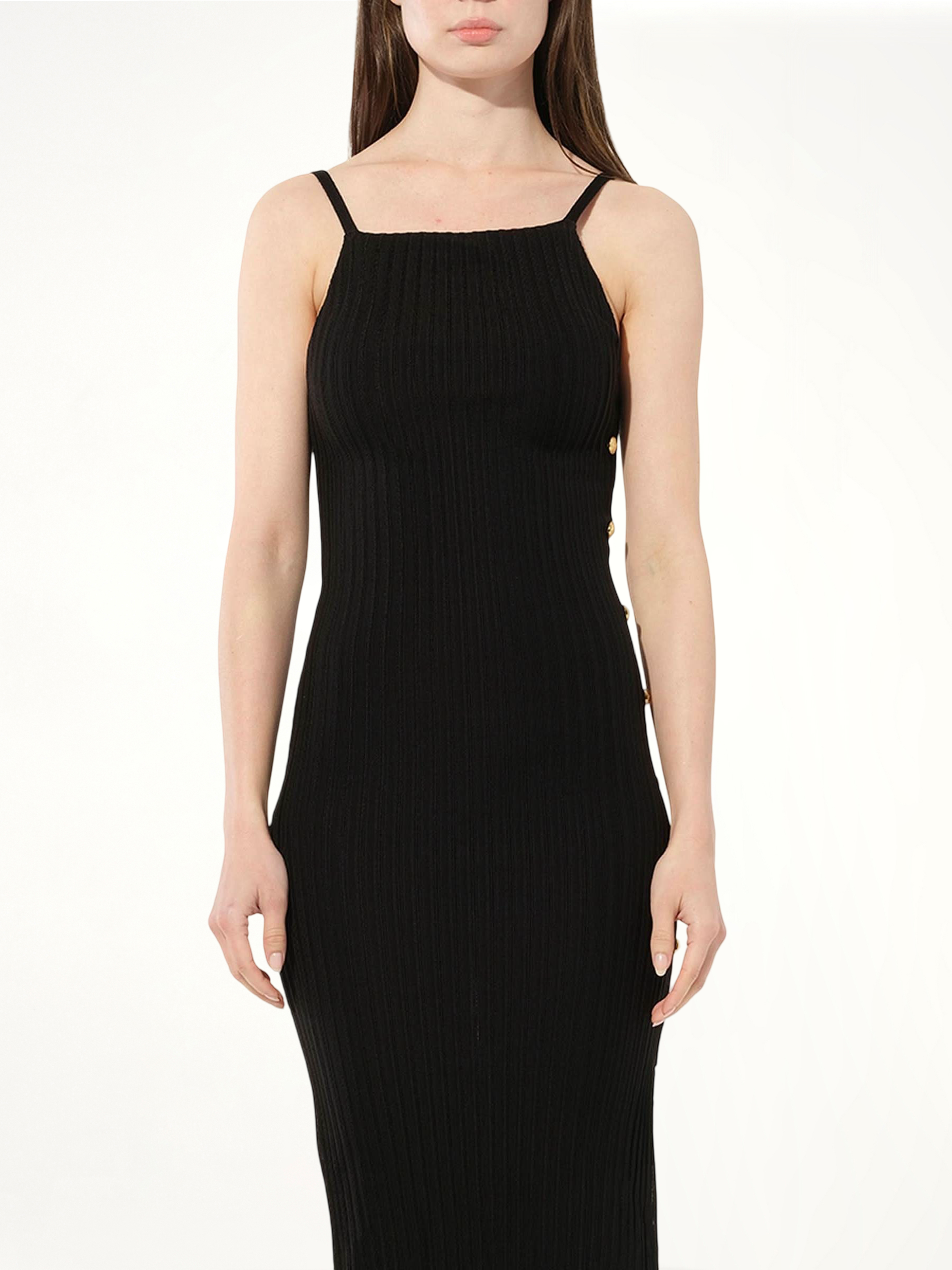 Side Button Strap Dress in Black