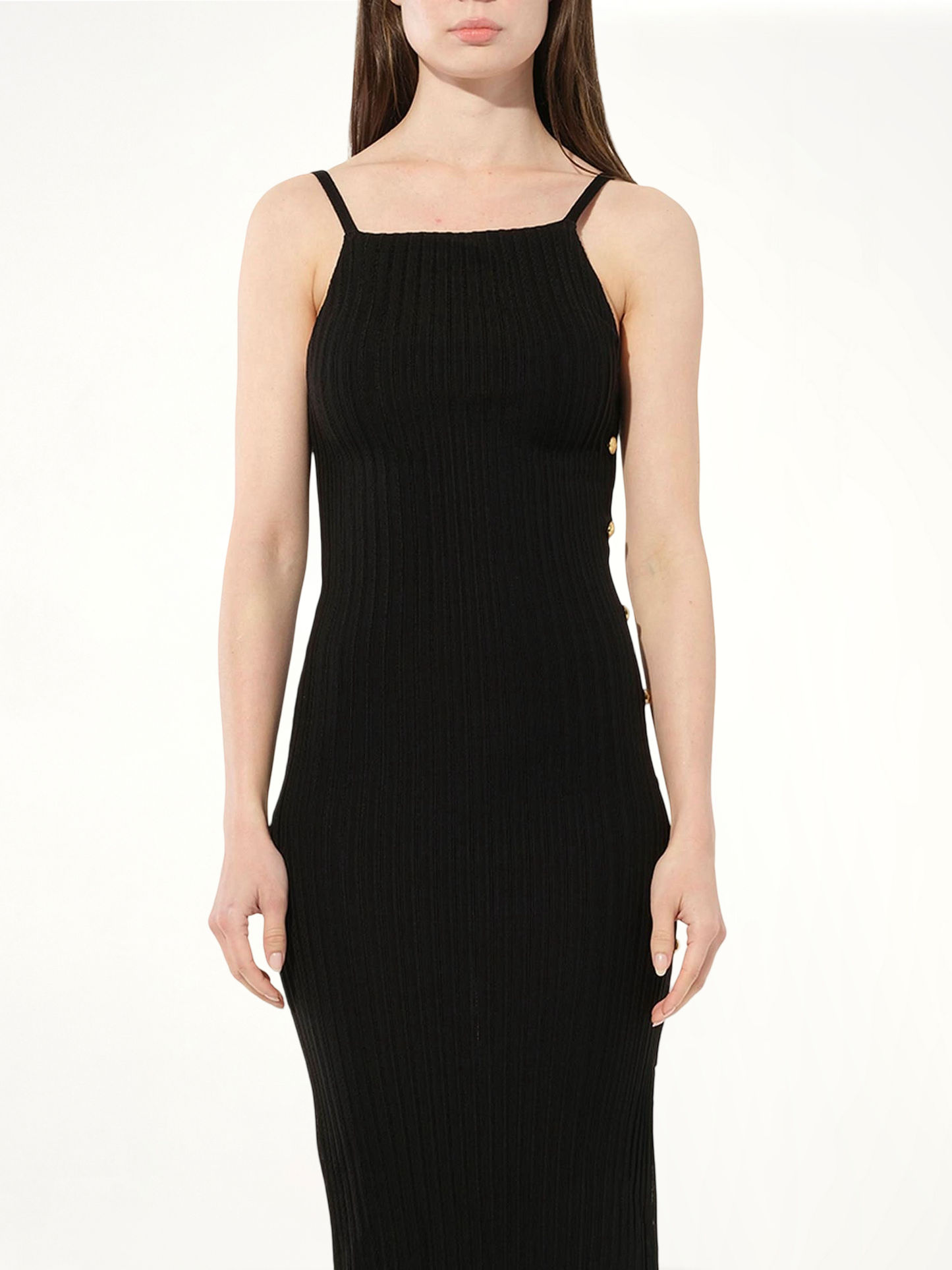 Side Button Strap Dress in Black