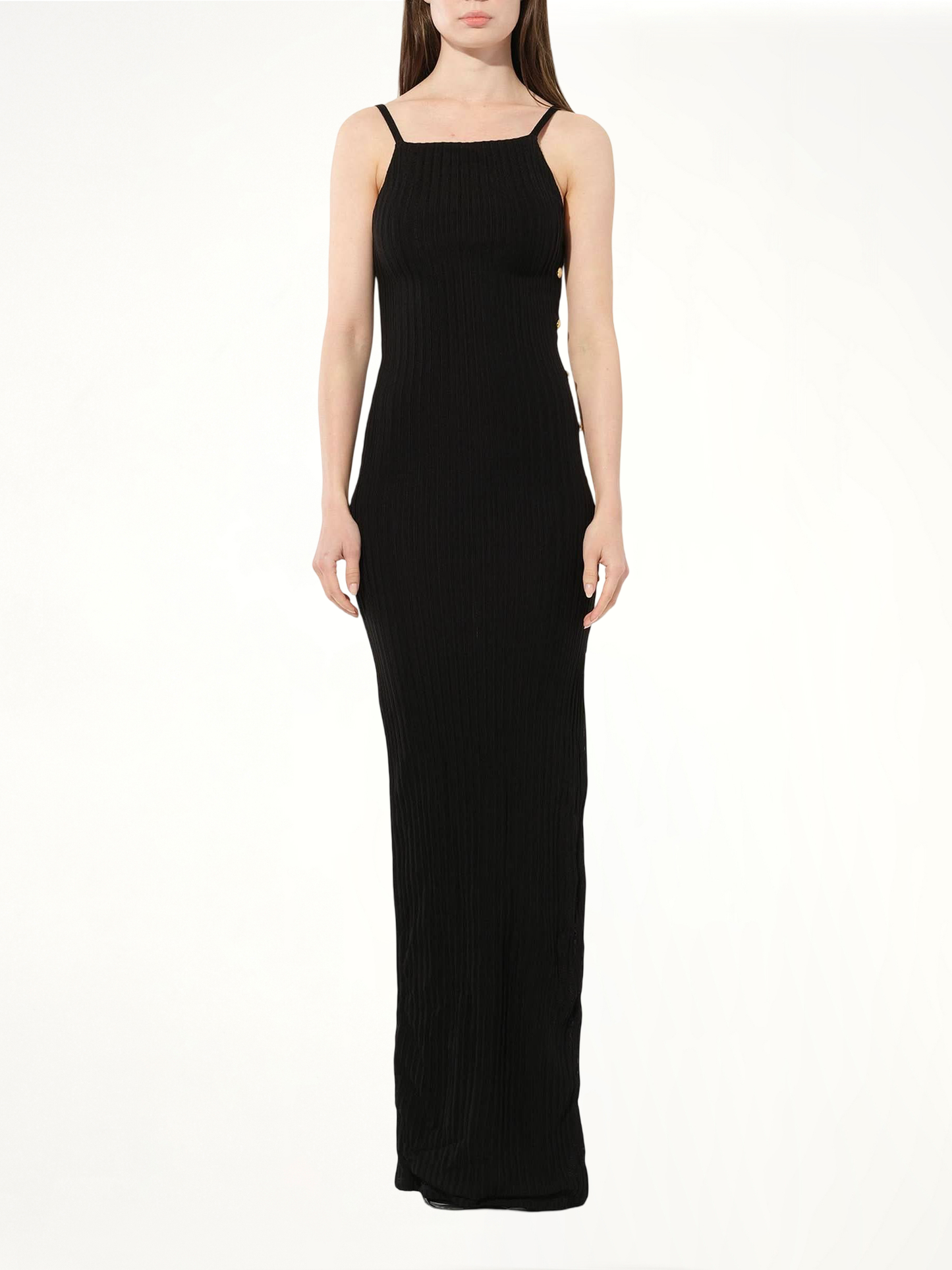 Side Button Strap Dress in Black