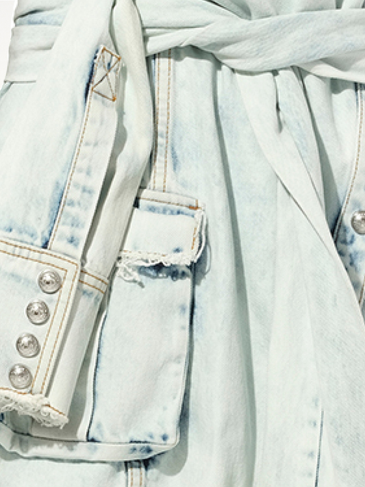 Knotted Denim Skirt in White