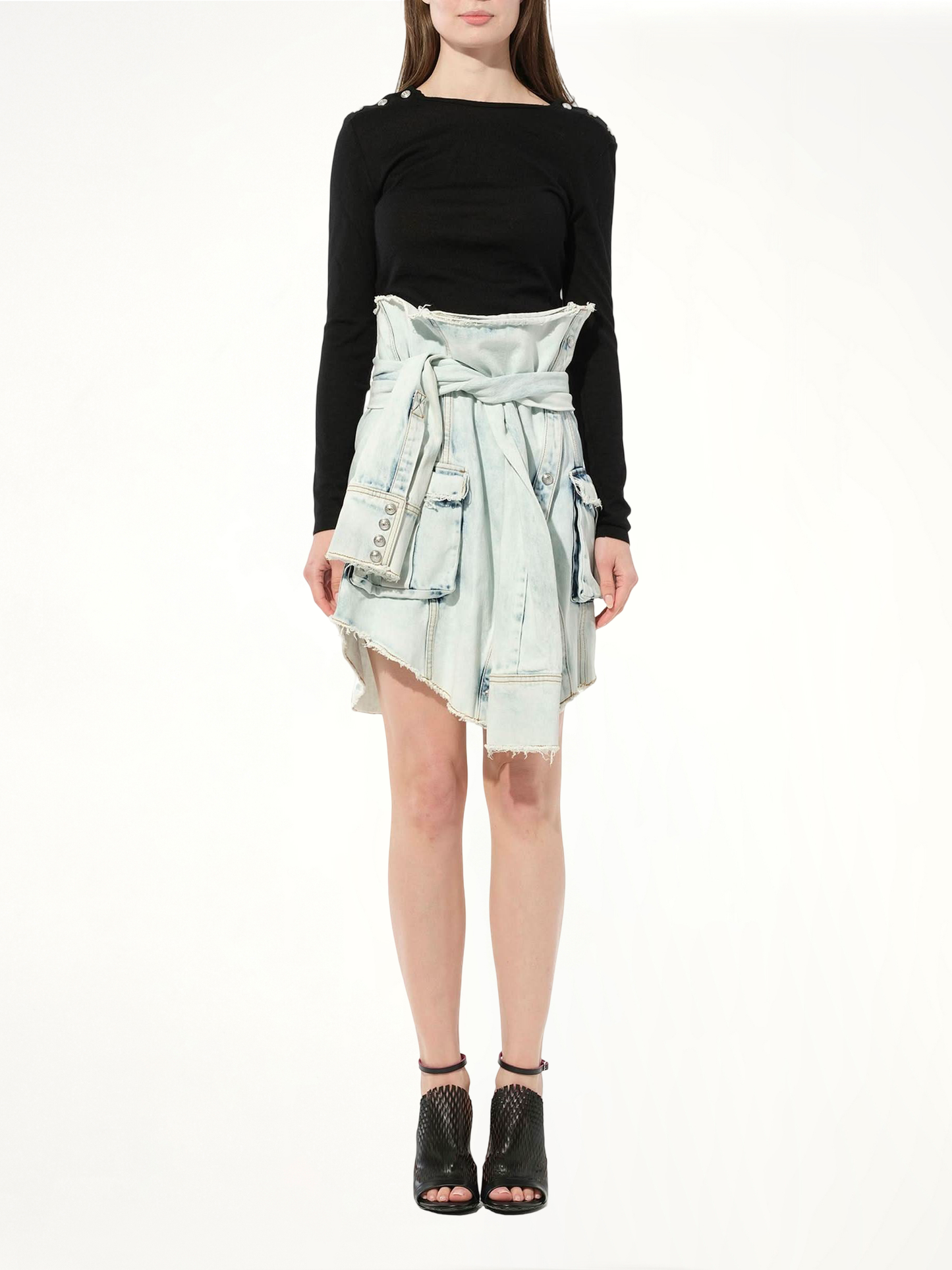 Knotted Denim Skirt in White