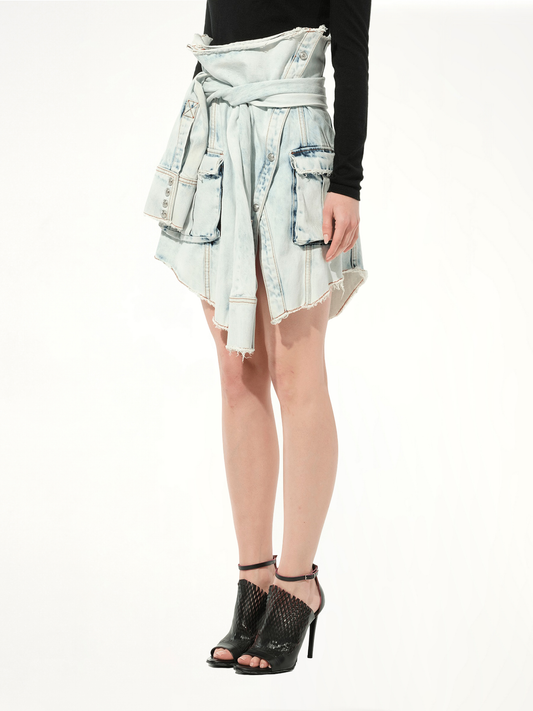 Knotted Denim Skirt in White