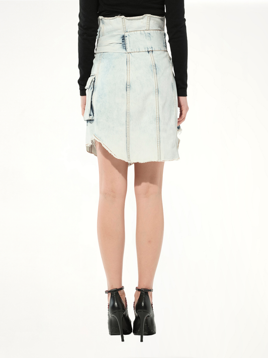 Knotted Denim Skirt in White