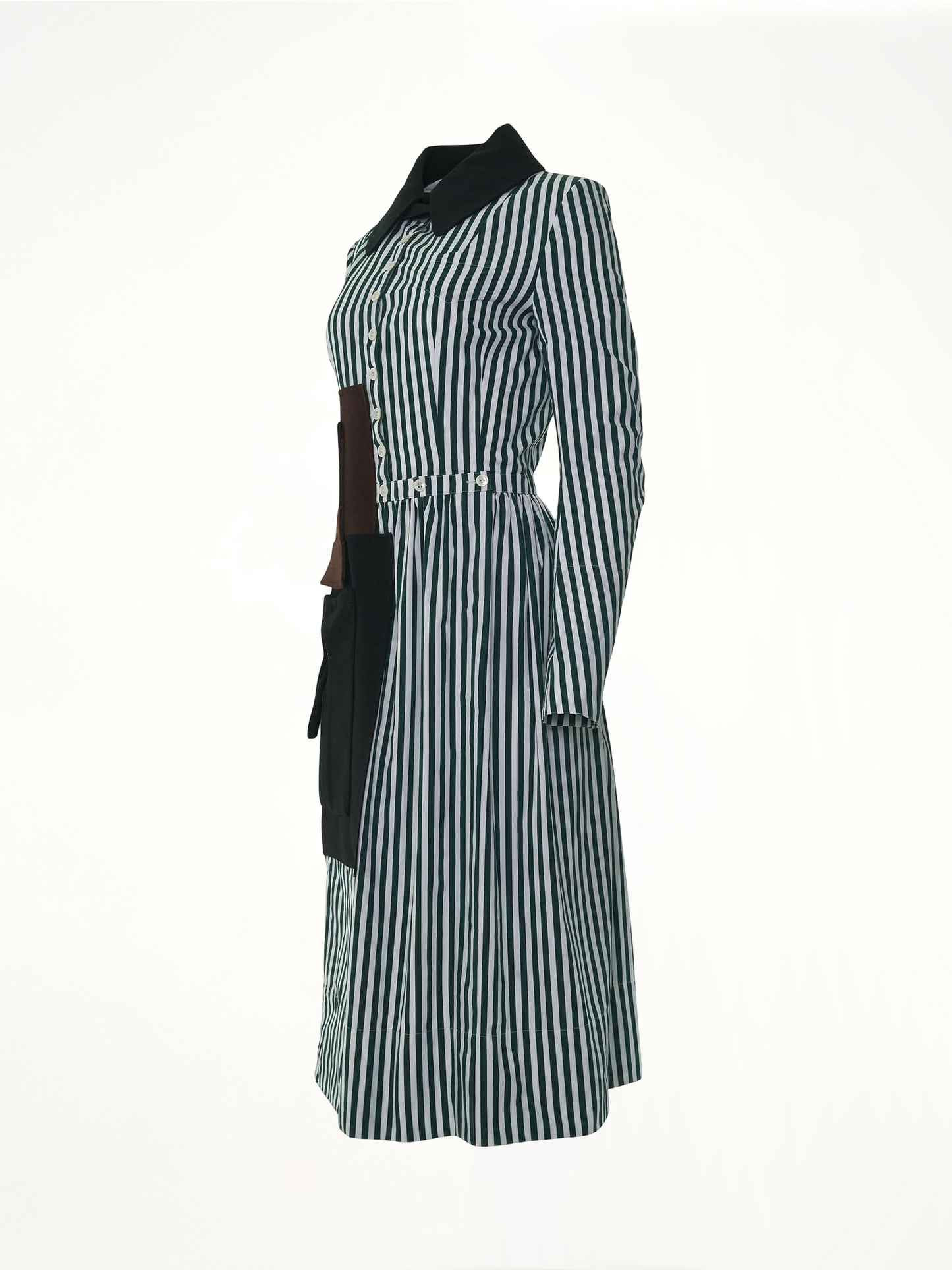 Long Stripe Shirt Dress in White