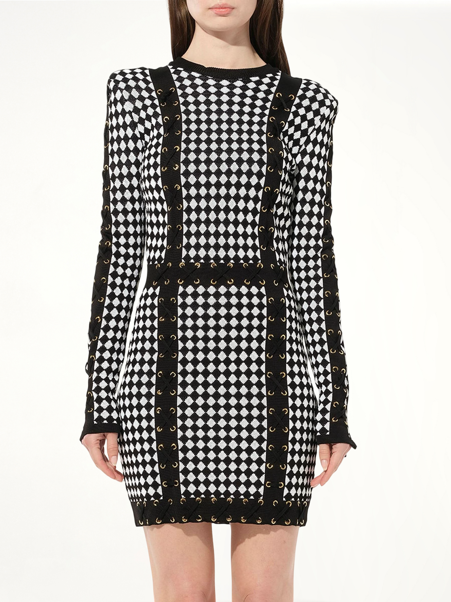 Maille Knit Dress in Black/White Check