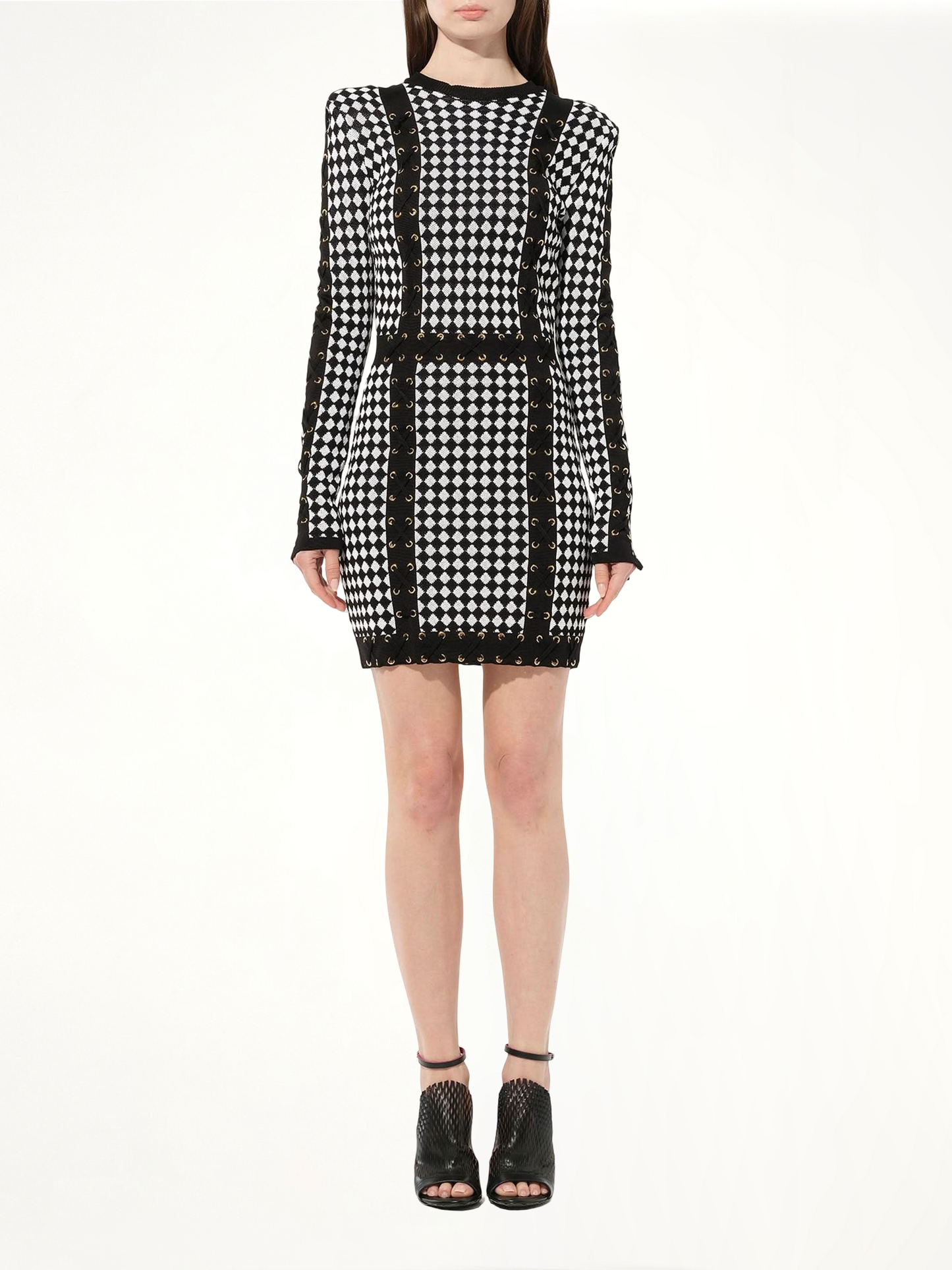 Maille Knit Dress in Black/White Check