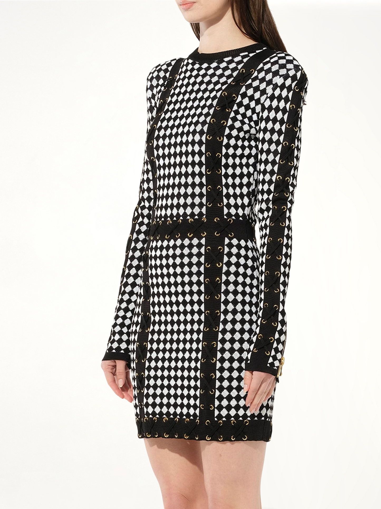 Maille Knit Dress in Black/White Check