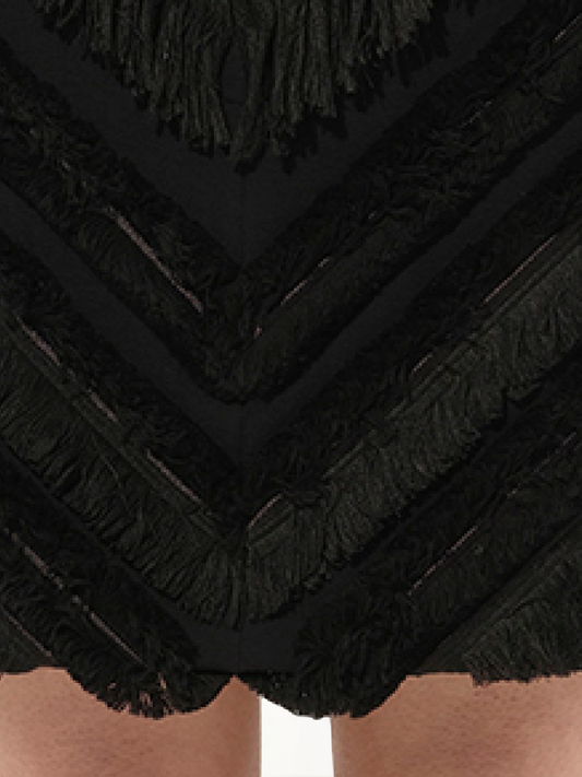 Chevron Fringed Mini Skirts in Black