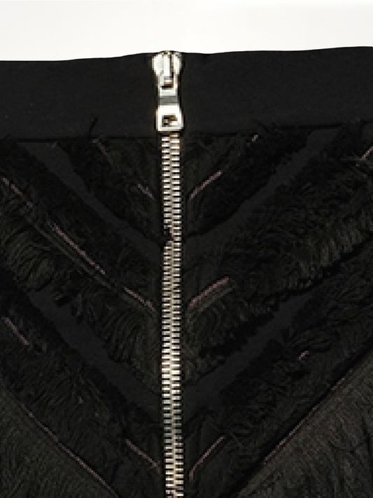 Chevron Fringed Mini Skirts in Black