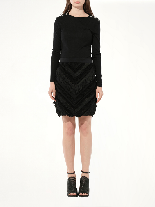 Chevron Fringed Mini Skirts in Black