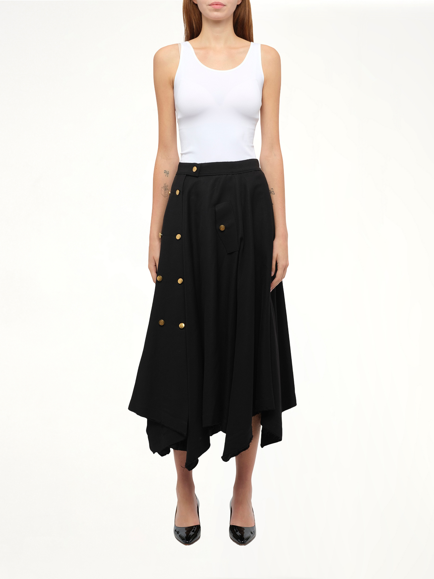 Gold Button Skirt in Black