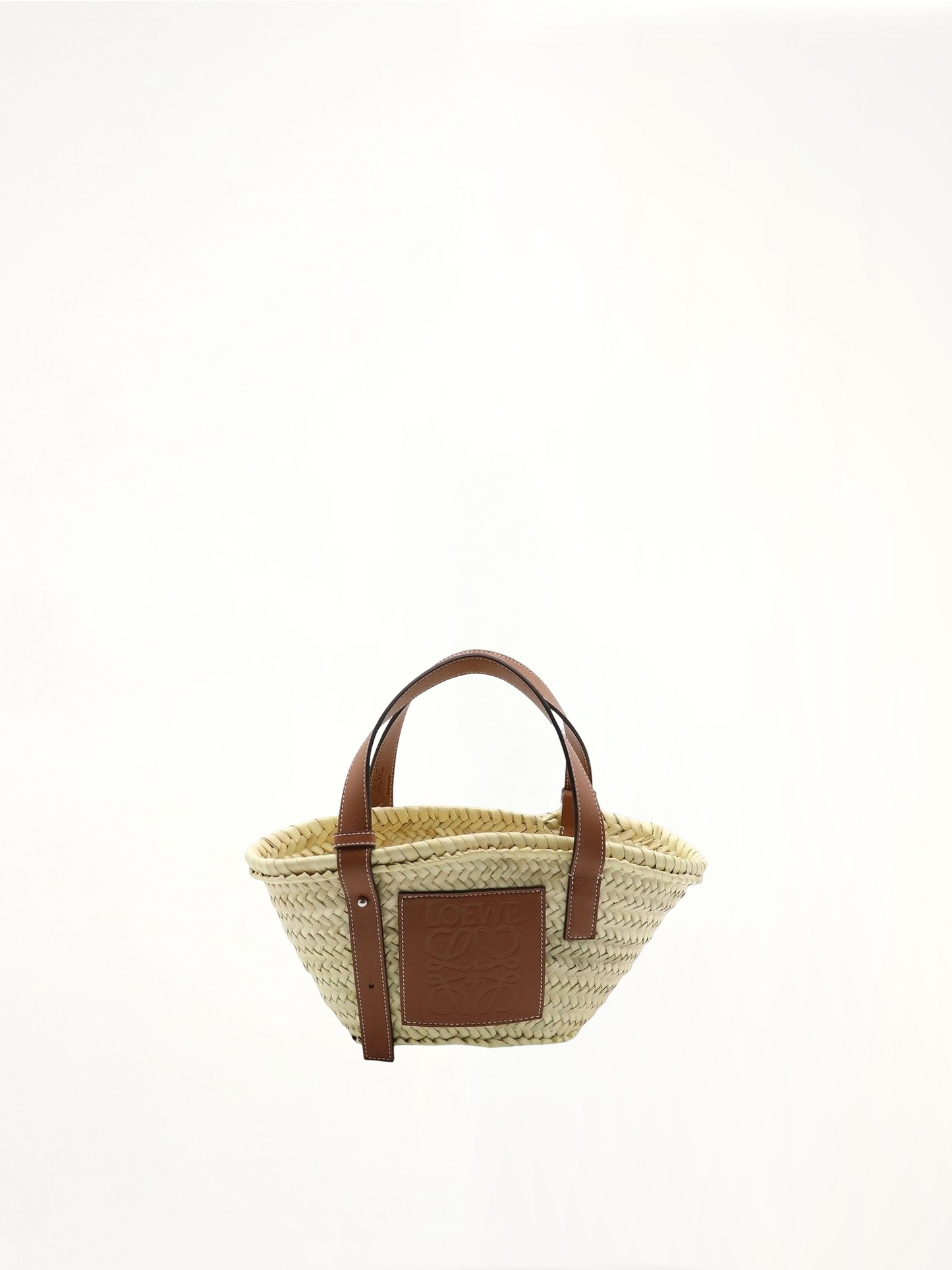 Small Basket Bag in Palm Leaf and Calfskin in Natural/Tan