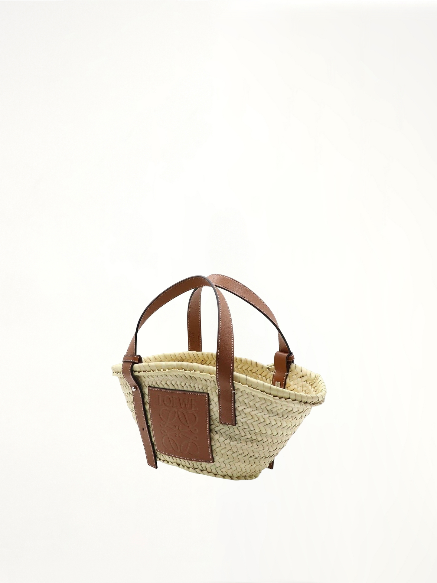 Small Basket Bag in Palm Leaf and Calfskin in Natural/Tan