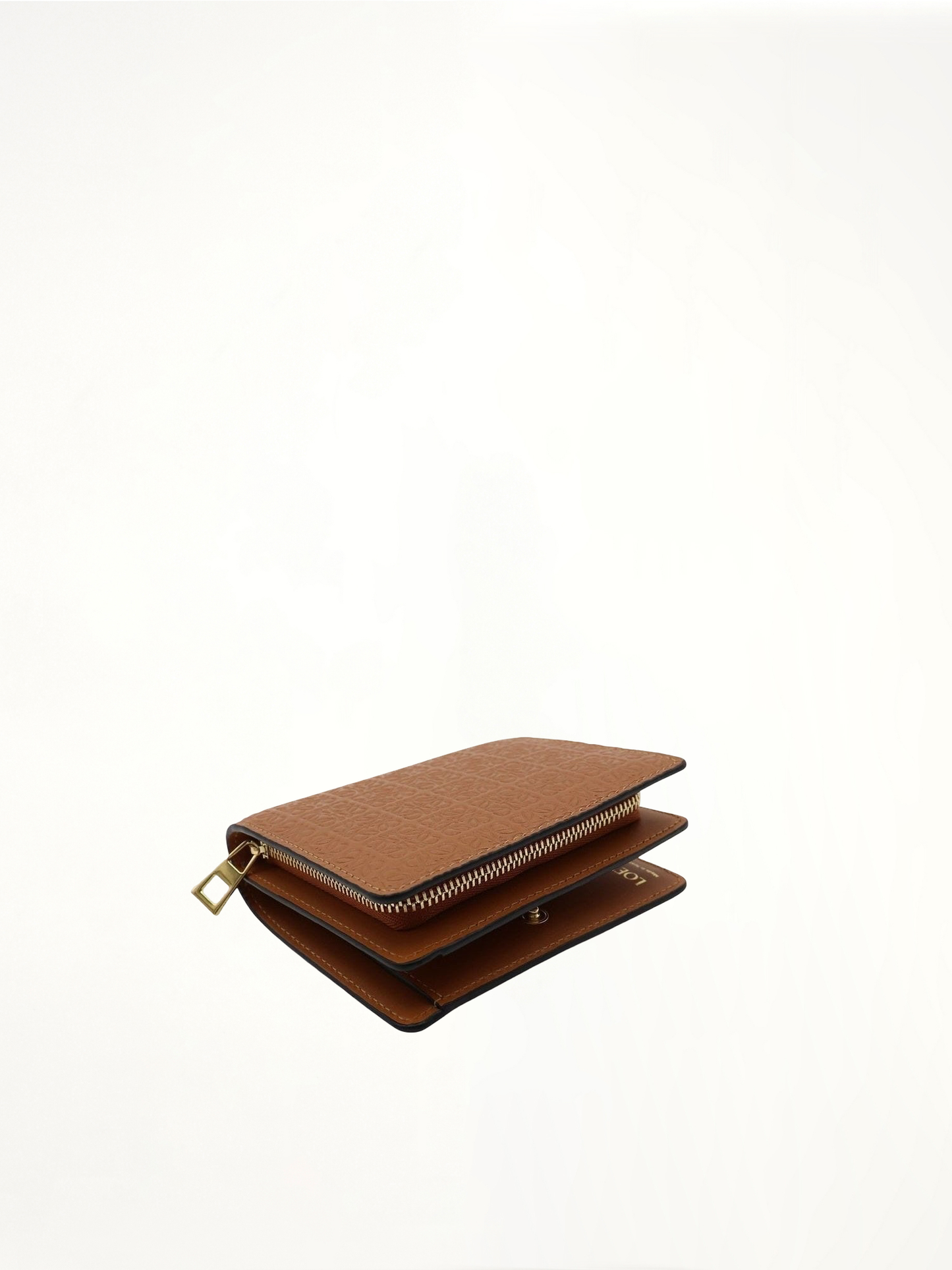 Repeat Compact Zip Wallet in Embossed Calfskin in Tan