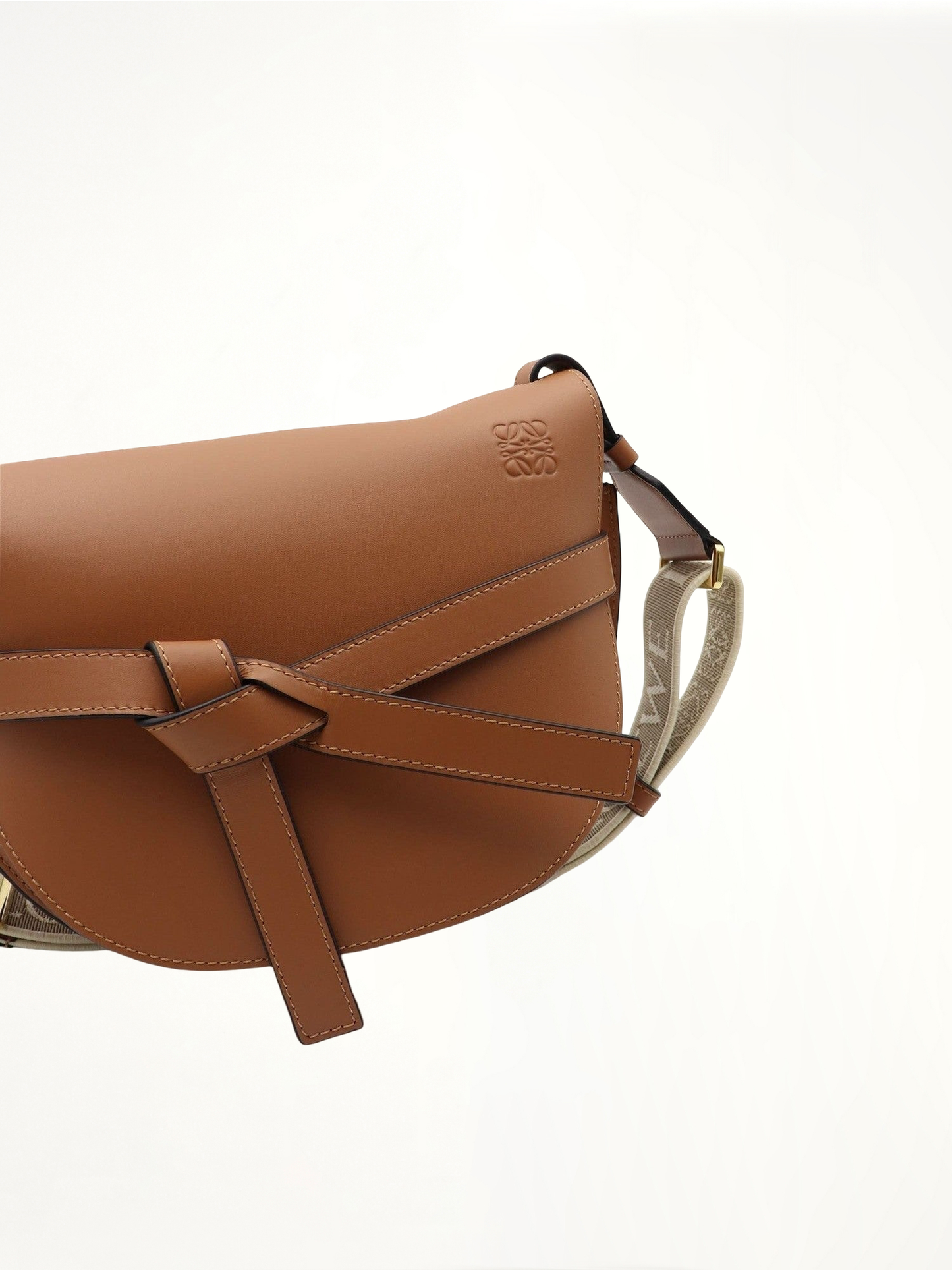 Small Gate Bag in Soft Calfskin and Jacquard Strap in Tan