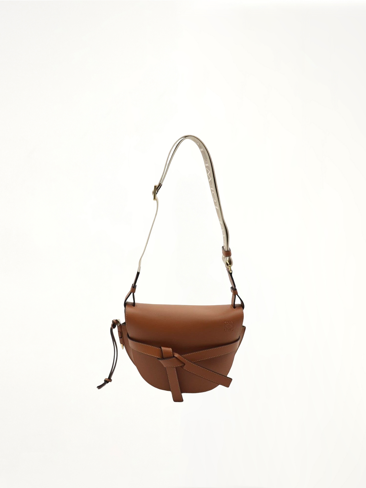 Small Gate Bag in Soft Calfskin and Jacquard Strap in Tan