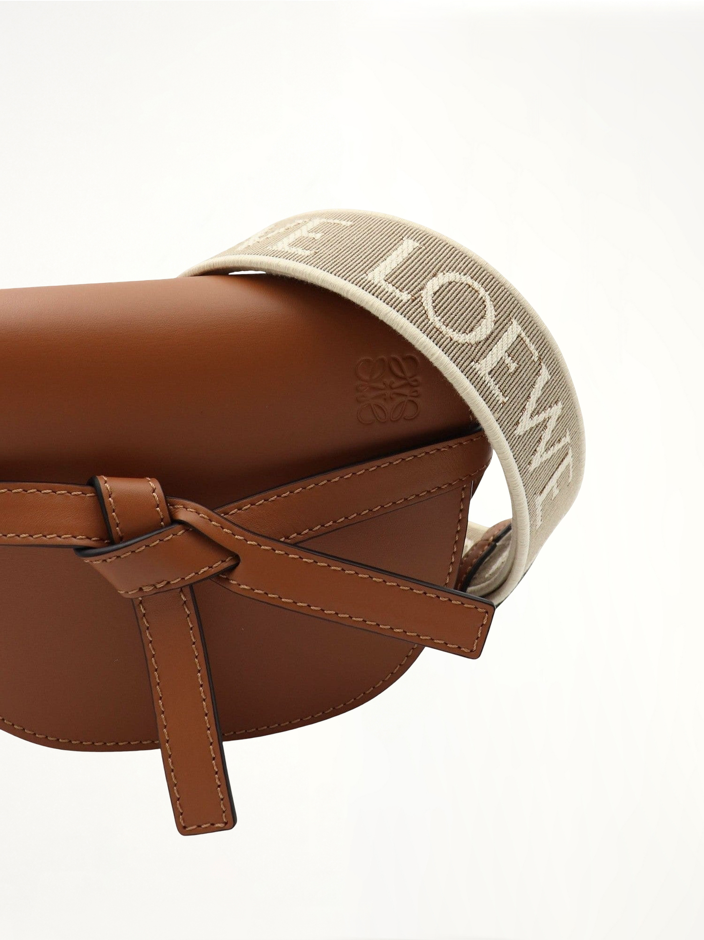 Mini Gate Dual Bag in Soft Calfskin and Jacquard Strap in Tan