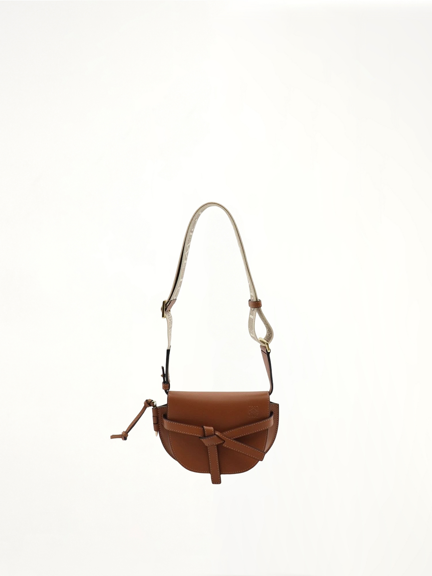 Mini Gate Dual Bag in Soft Calfskin and Jacquard Strap in Tan