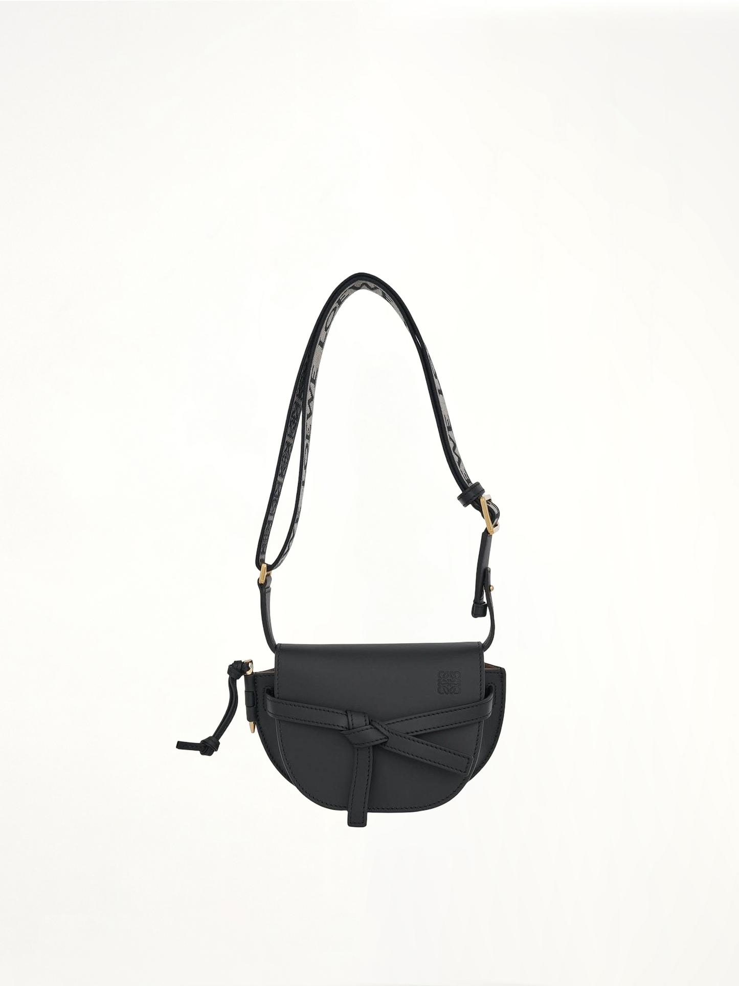 Mini Gate Dual Bag in Soft Calfskin and Jacquard Strap in Black