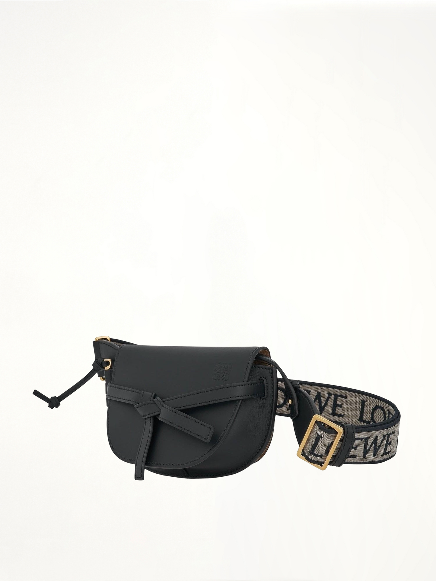 Mini Gate Dual Bag in Soft Calfskin and Jacquard Strap in Black