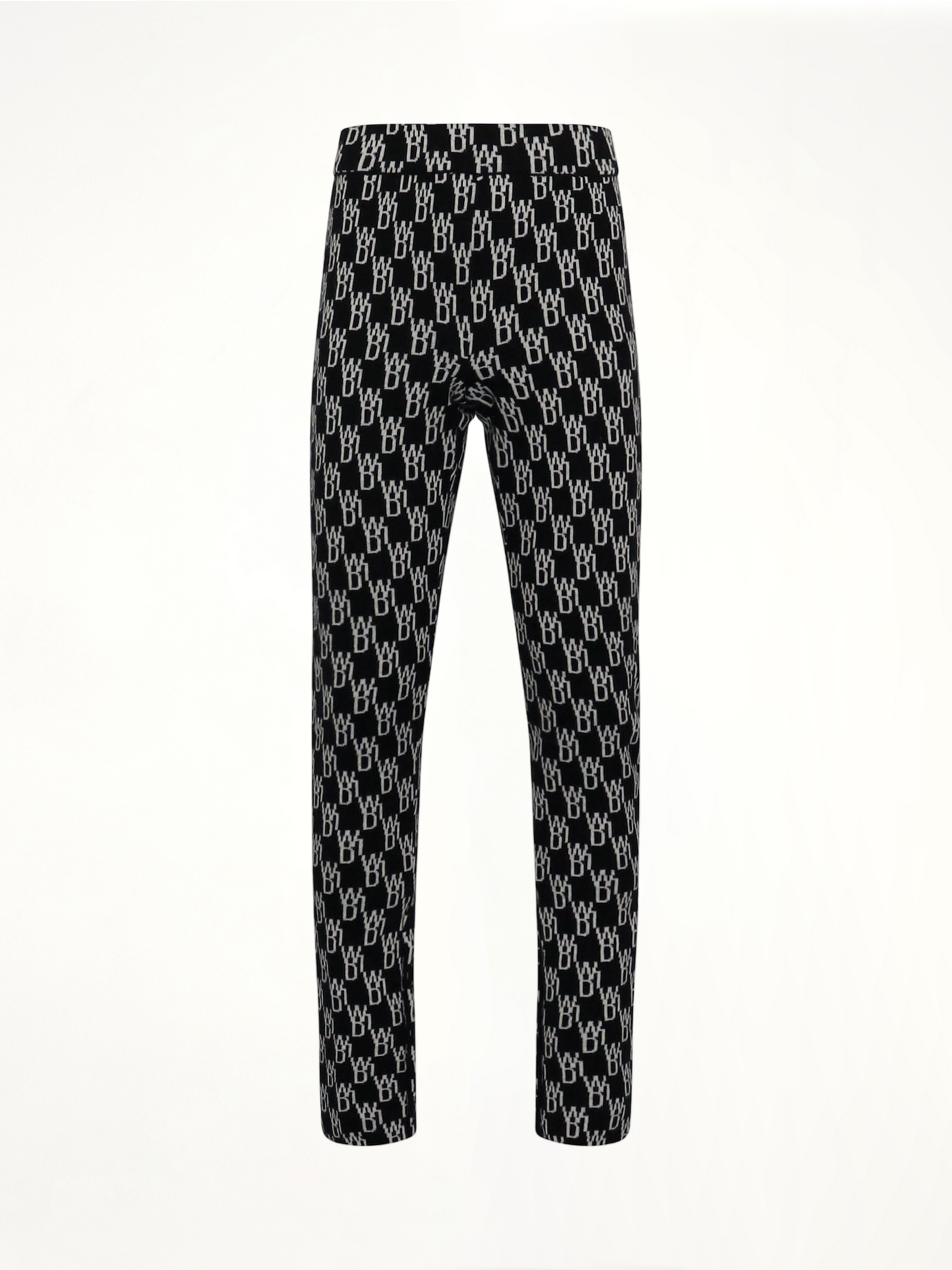 Fitted Knit Side Open Jacquard Trouser in Black