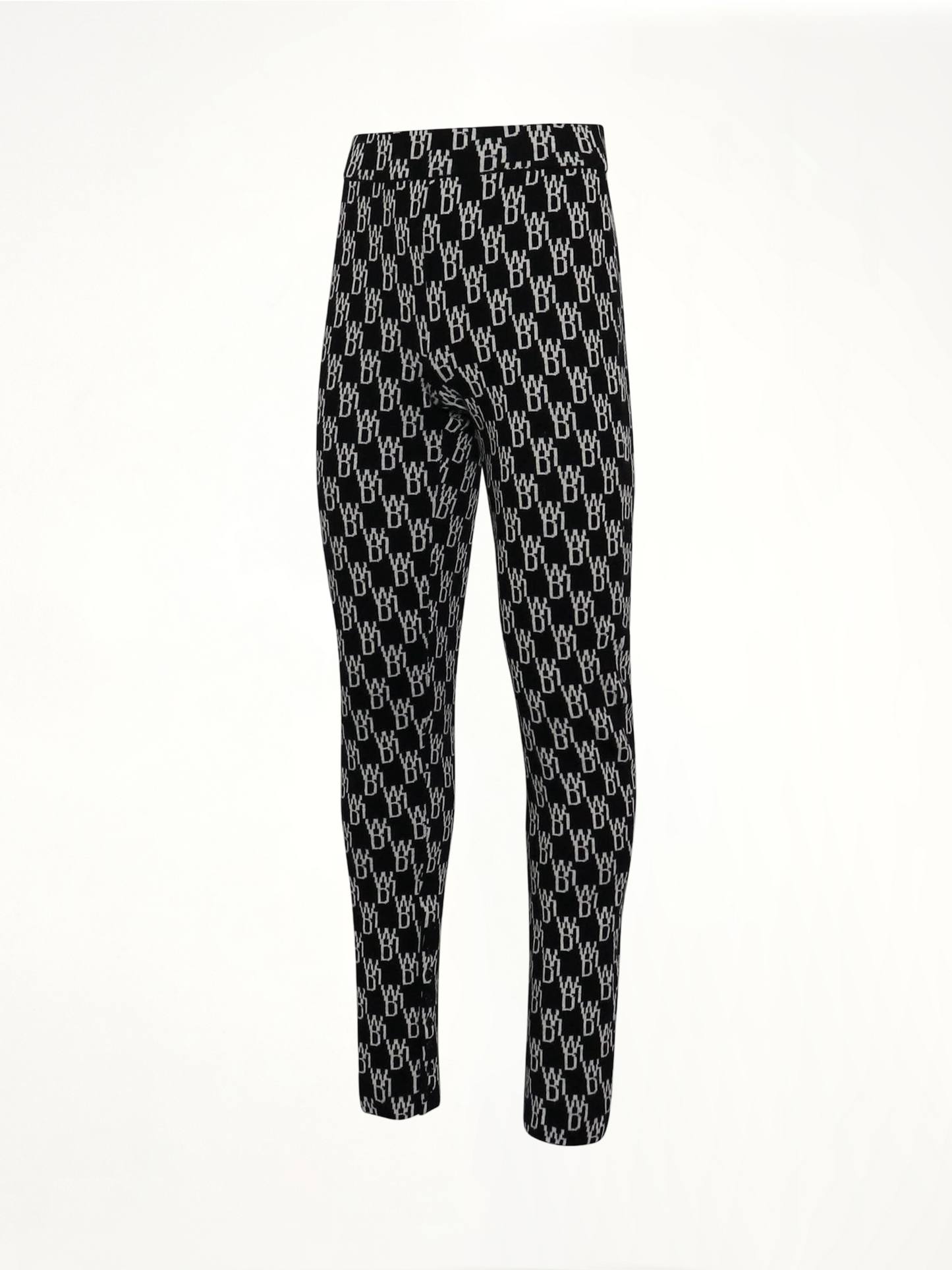 Fitted Knit Side Open Jacquard Trouser in Black