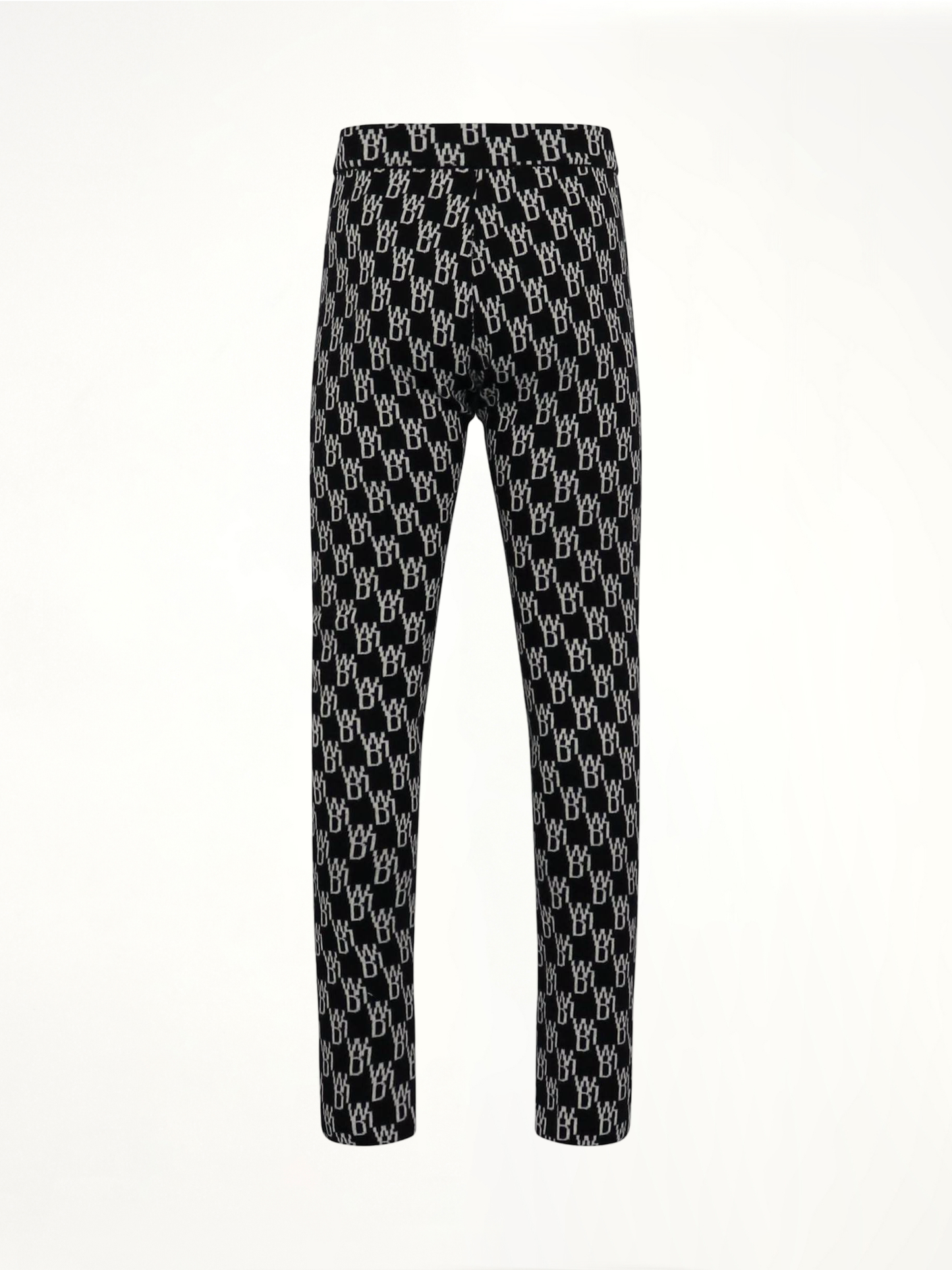 Fitted Knit Side Open Jacquard Trouser in Black